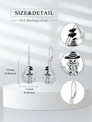 925 Sterling Silver Halloween Earrings Black Cat Pumpkin Skeleton Leverback Earrings Gothic Halloween Jewelry for Women in Saudi Arabia