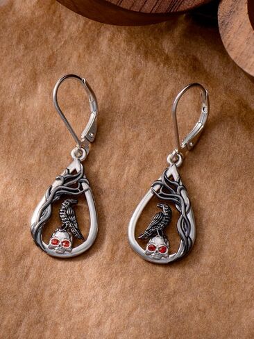 925 Sterling Silver Halloween Earrings Black Cat Pumpkin Skeleton Leverback Earrings Gothic Halloween Jewelry for Women in Saudi Arabia
