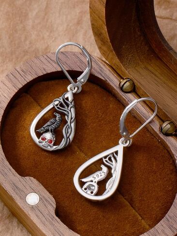 925 Sterling Silver Halloween Earrings Black Cat Pumpkin Skeleton Leverback Earrings Gothic Halloween Jewelry for Women in Saudi Arabia