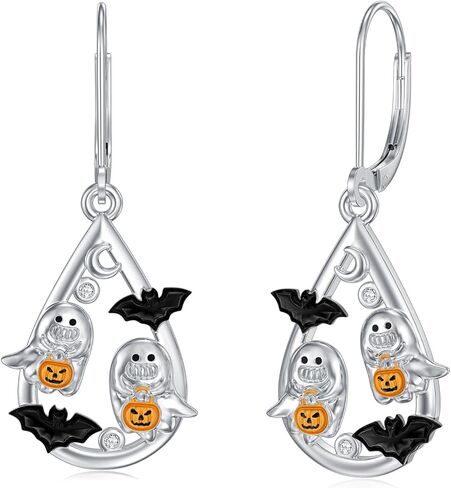 925 Sterling Silver Halloween Earrings Black Cat Pumpkin Skeleton Leverback Earrings Gothic Halloween Jewelry for Women in Saudi Arabia