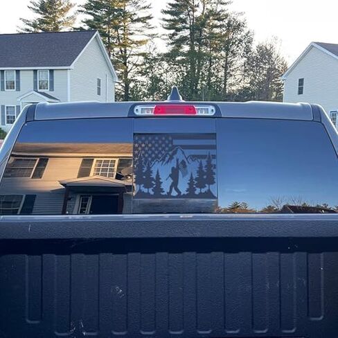 for Jeep Gladiator JT 2020-2025 Rear Middle Window American Flag Bigfoot Decal, Matte Black USA Flag Sasquatch Vinyl Sticker Patriotic Rear Window Truck Accessory in Saudi Arabia