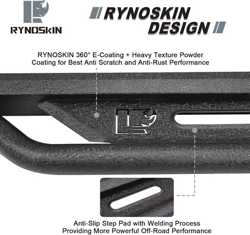 لوحات الجري RYNOSKIN تناسب 2007-2018 Jeep Wrangler JK ببابين للخدمة الشاقة على الطرق الوعرة وخطوات جانبية من الفولاذ وقضبان Nerf وقضبان خطوة وملمس ثقيل باللون الأسود in Kuwait