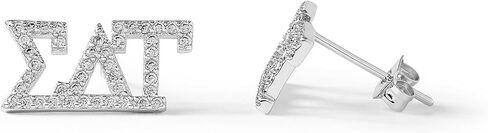 Sorority Shop Sigma Delta Tau Earrings — White Gold Plated Stud Earrings, Long-Lasting Sigma Delta Tau Sorority Gifts for Women in Saudi Arabia
