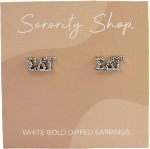Sorority Shop Sigma Delta Tau Earrings — White Gold Plated Stud Earrings, Long-Lasting Sigma Delta Tau Sorority Gifts for Women in Saudi Arabia