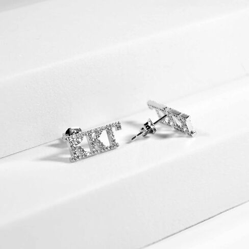 Sorority Shop Sigma Delta Tau Earrings — White Gold Plated Stud Earrings, Long-Lasting Sigma Delta Tau Sorority Gifts for Women in Saudi Arabia