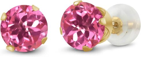 Gem Stone King 2.00 Cttw Pink Mystic Topaz 10K Yellow Gold Stud Earrings for Women | Gemstone Birthstone | Round 6MM in Saudi Arabia