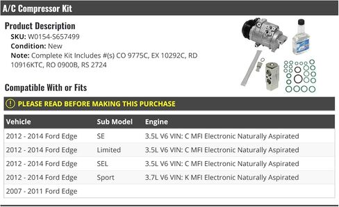 AC Compressor Kit - Compatible with 2007-2014 Ford Edge in Kuwait