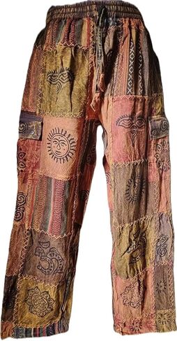 Karma Handicrafts Unisex Patchwork Cotton Trouser Hippy Boho Combat Wide Festival Pant S60 in Saudi Arabia