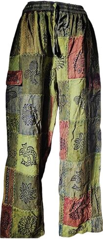 Karma Handicrafts Unisex Patchwork Cotton Trouser Hippy Boho Combat Wide Festival Pant S60 in Saudi Arabia