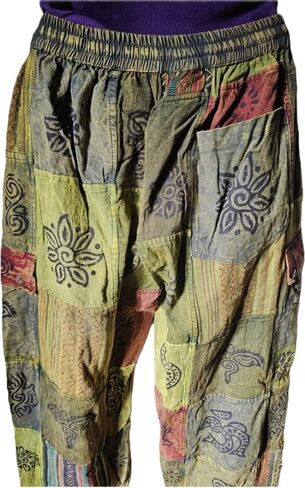 Karma Handicrafts Unisex Patchwork Cotton Trouser Hippy Boho Combat Wide Festival Pant S60 in Saudi Arabia