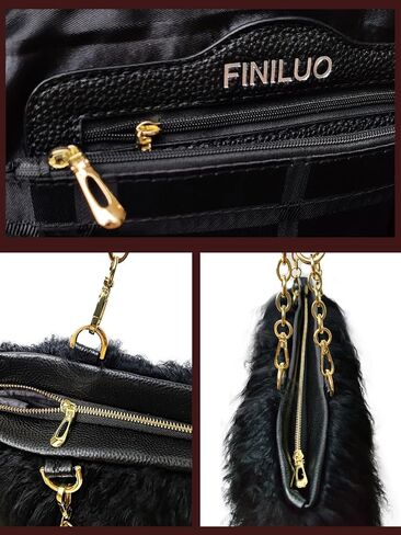Big Fur Tote Bag Curly Lamb Hair Furry Purse with Genuine Leather Handles Plush Black Fur Handbag in Saudi Arabia