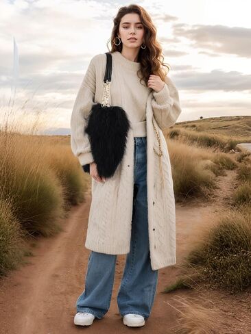Big Fur Tote Bag Curly Lamb Hair Furry Purse with Genuine Leather Handles Plush Black Fur Handbag in Saudi Arabia