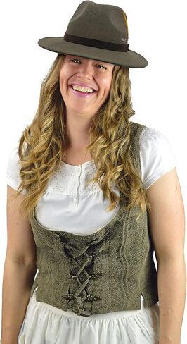 قبعة ألمانية للجنسين - طراز ألماني بحافة واسعة وريش جبال الألب الكلاسيكي | قبعة جبال الألب | فيدورا in Kuwait