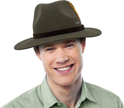 قبعة ألمانية للجنسين - طراز ألماني بحافة واسعة وريش جبال الألب الكلاسيكي | قبعة جبال الألب | فيدورا in Kuwait