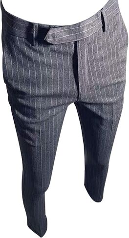 HBDesign Mens Classic Slim Fit Flat Front Straight Iron Free Trousers Stripe Color in Saudi Arabia