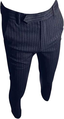HBDesign Mens Classic Slim Fit Flat Front Straight Iron Free Trousers Stripe Color in Saudi Arabia
