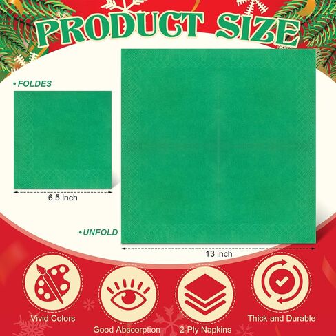 Teling 100 Pcs Christmas Paper Napkins Disposable Red Green Napkins for Christmas Holidays Wedding Home Luncheon Reception Tea Party Dining Supplies Xmas Party Decorations in Saudi Arabia
