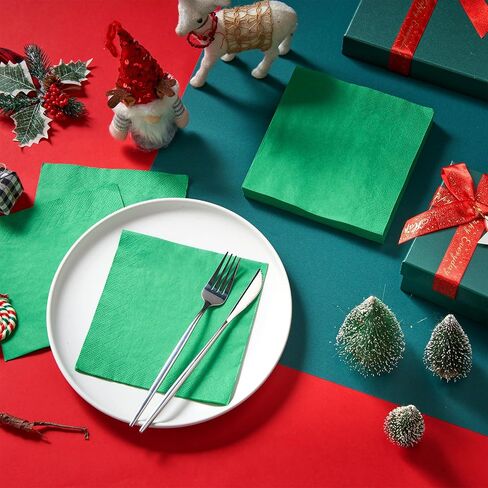 Teling 100 Pcs Christmas Paper Napkins Disposable Red Green Napkins for Christmas Holidays Wedding Home Luncheon Reception Tea Party Dining Supplies Xmas Party Decorations in Saudi Arabia