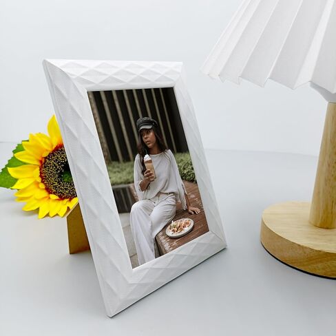 Graceful Diamond Pattern Picture Frame for Tabletop and Wall Display Modern Photo Holder for Home Décor(White 4x6in) in Saudi Arabia
