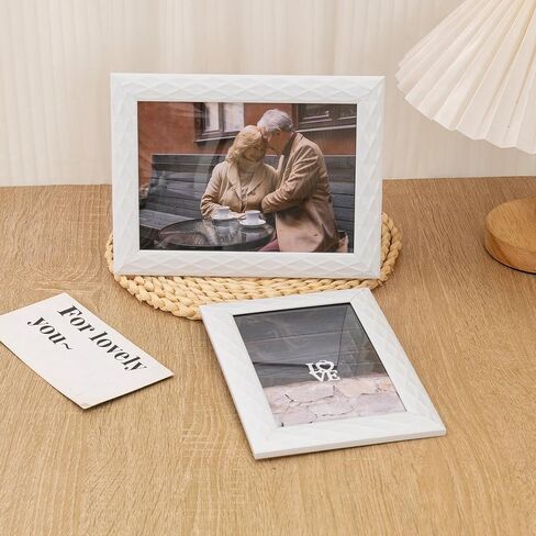 Graceful Diamond Pattern Picture Frame for Tabletop and Wall Display Modern Photo Holder for Home Décor(White 4x6in) in Saudi Arabia