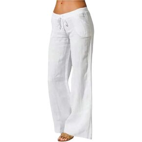 SOLY HUX Women's Tie Front Elastic Waist Pants Wide Leg Low Rise Casual Trousers with Pockets in Kuwait