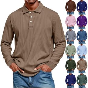 Long Sleeve Shirts for Men Men's Polo Shirts Casual Loose Solid Color Button Down Ribbed Stretchy Golf Wrok Tops in Saudi Arabia