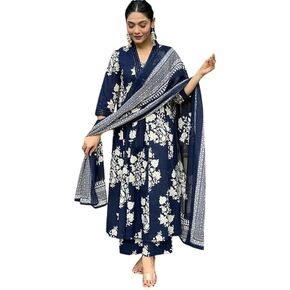 Womens Rayon Blend Anarkali Printed Kurta with Palazzo & Dupatta Festive Wedding Party Kurta Set in Saudi Arabia