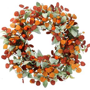 Sggvecsy 19 Inch Artificial Christmas Wreath for Front Door Flocked Lambs Ear Wreath with Red Berries Pine Needles Pinecones Christmas Decorations for Wall Outdoor Home Holiday Xmas Decor in Kuwait