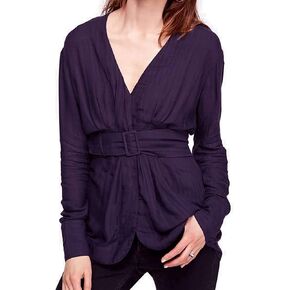 Free People Womens Back in The Spotlight V-Neck Button-Down Top Purple S in Saudi Arabia