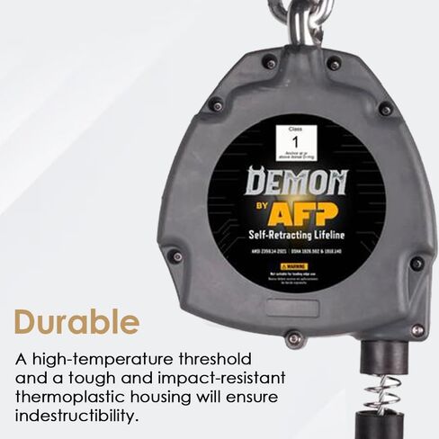 AFP Demon 30 FT Single Leg Self-Retracting Lifeline Cable Retractable | Steel Locking Snap Hook | Safety Yoyo | Fall Protection Arrest Limiter | Construction Industrial | OSHA & ANSI Rated SRL in Kuwait