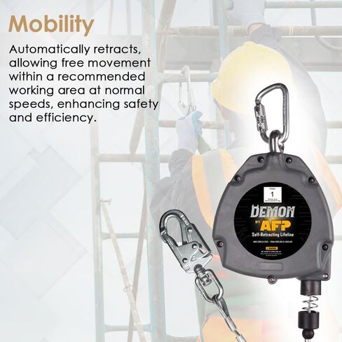 AFP Demon 30 FT Single Leg Self-Retracting Lifeline Cable Retractable | Steel Locking Snap Hook | Safety Yoyo | Fall Protection Arrest Limiter | Construction Industrial | OSHA & ANSI Rated SRL in Kuwait