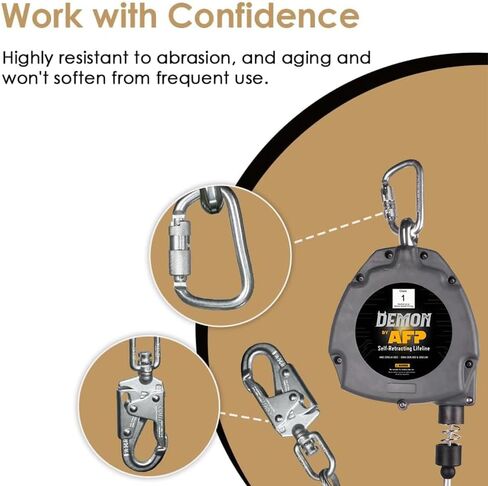 AFP Demon 30 FT Single Leg Self-Retracting Lifeline Cable Retractable | Steel Locking Snap Hook | Safety Yoyo | Fall Protection Arrest Limiter | Construction Industrial | OSHA & ANSI Rated SRL in Kuwait