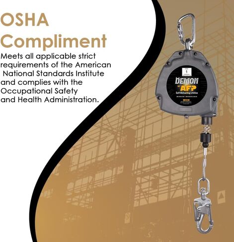 AFP Demon 30 FT Single Leg Self-Retracting Lifeline Cable Retractable | Steel Locking Snap Hook | Safety Yoyo | Fall Protection Arrest Limiter | Construction Industrial | OSHA & ANSI Rated SRL in Kuwait