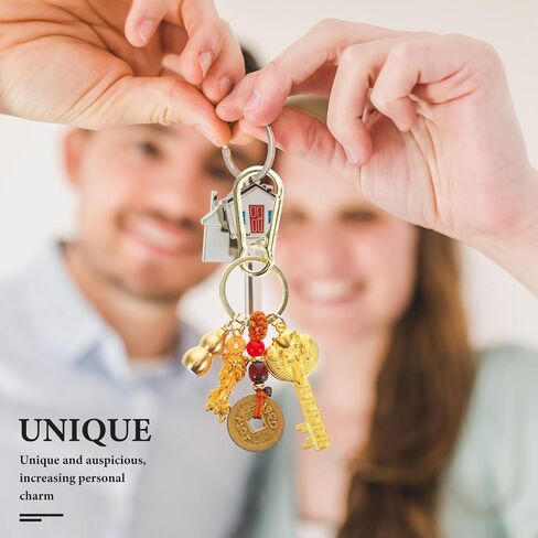 سلسلة مفاتيح Feng Shui الصينية Lucky Pi Yao مع خمسة عملات معدنية من الأباطرة وتميمة Wu Lou تميمة حقيبة ظهر الحظ السعيد لنجاح الثروة in Saudi Arabia