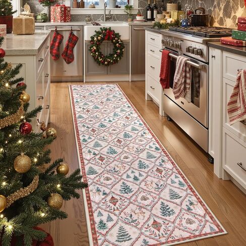 Lahome Christmas Living Room Rug, 5x7 Print Christmas Reindeer Rugs for Bedroom Aesthetic Large Washable Area Rug, Soft Christmas Tree Area Rug Stain Resistance Dining Room Rugs for Under Table (Red) in Saudi Arabia