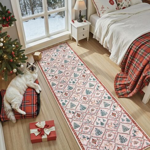 Lahome Christmas Living Room Rug, 5x7 Print Christmas Reindeer Rugs for Bedroom Aesthetic Large Washable Area Rug, Soft Christmas Tree Area Rug Stain Resistance Dining Room Rugs for Under Table (Red) in Saudi Arabia
