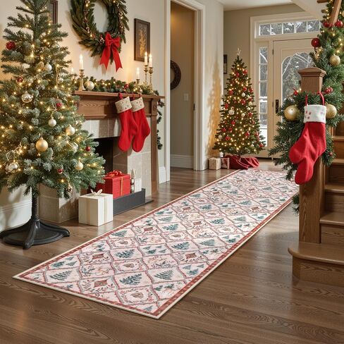 Lahome Christmas Living Room Rug, 5x7 Print Christmas Reindeer Rugs for Bedroom Aesthetic Large Washable Area Rug, Soft Christmas Tree Area Rug Stain Resistance Dining Room Rugs for Under Table (Red) in Saudi Arabia