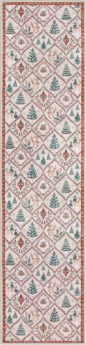 Lahome Christmas Living Room Rug, 5x7 Print Christmas Reindeer Rugs for Bedroom Aesthetic Large Washable Area Rug, Soft Christmas Tree Area Rug Stain Resistance Dining Room Rugs for Under Table (Red) in Saudi Arabia