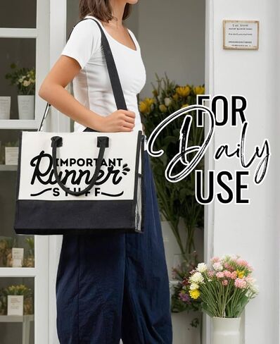 InnoBeta Runner Gifts Canvas Tote Bag with Top Zipper Closure and Shoulder Strap for Birthday, Mother's Day, Christmas in Saudi Arabia