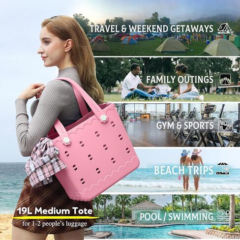 حقيبة شاطئ مطاطية من سيماني مقاس XL متوسطة الحجم، حقيبة مطاطية مقاومة للماء للنساء، حقيبة حمل من السيليكون EVA قابلة للغسل للسباحة والسفر في حمام السباحة in Kuwait