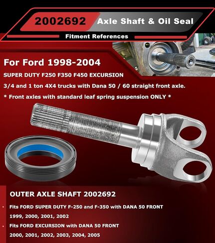 2002692 عمود المحور الخارجي DANA 60 ومجموعة ختم زيت المفصل الداخلي لـ Ford 1998-2004 F250 F350 F450 Excursion Dana 50/60 Front 2002692 المحور الخارجي 50491 ختم (عبوتان) in Saudi Arabia