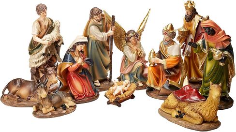 Faithful Treasure 15-Piece Complete Christmas Nativity Set | Manger Nativity Figurines | 4" Nativity Scene with Figures of Baby Jesus, Angel, Holy Family, Wise Men, Peasants, and Animals in Saudi Arabia