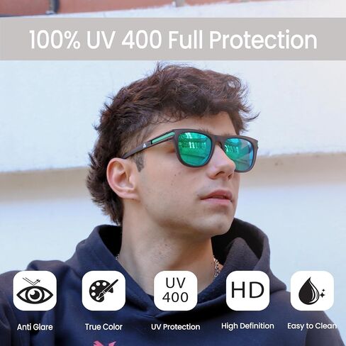Amsterdam Polarized Square Sunglasses - UV Protection for Men Women, Lightweight TR Frame Mirrored Lenses in Kuwait