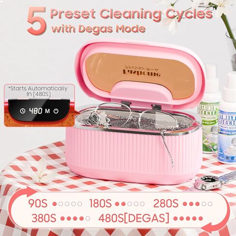 Ultrasonic Cleaner with LED Lights and Adjustable Power for Denture Retainer Glasses Watch Professional Ultrasonic Jewelry Cleaner Machine with Digital Timer and Degas for Ring Necklace Earring in Kuwait