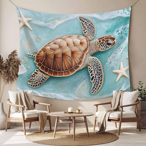 Tapestry Wall Hanging Ocean Beach Starfish Turtle Waves Teal Room Decor Tapestries for Bedroom Living Room College Dorm Aesthetic Large 59x79 Inch in Saudi Arabia