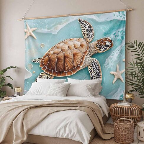 Tapestry Wall Hanging Ocean Beach Starfish Turtle Waves Teal Room Decor Tapestries for Bedroom Living Room College Dorm Aesthetic Large 59x79 Inch in Saudi Arabia