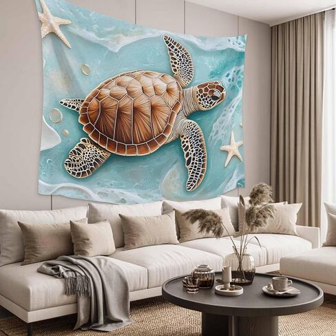 Tapestry Wall Hanging Ocean Beach Starfish Turtle Waves Teal Room Decor Tapestries for Bedroom Living Room College Dorm Aesthetic Large 59x79 Inch in Saudi Arabia