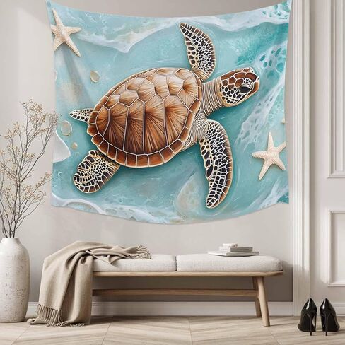 Tapestry Wall Hanging Ocean Beach Starfish Turtle Waves Teal Room Decor Tapestries for Bedroom Living Room College Dorm Aesthetic Large 59x79 Inch in Saudi Arabia