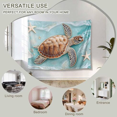 Tapestry Wall Hanging Ocean Beach Starfish Turtle Waves Teal Room Decor Tapestries for Bedroom Living Room College Dorm Aesthetic Large 59x79 Inch in Saudi Arabia