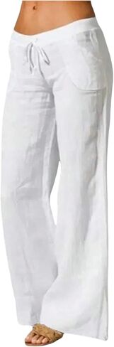 SOLY HUX Women's Tie Front Elastic Waist Pants Wide Leg Low Rise Casual Trousers with Pockets in Kuwait